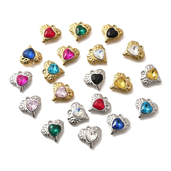 304 подвески из нержавеющей стали, со стразами, реальный 18 k позолоченный, ионное покрытие (ip), сердце