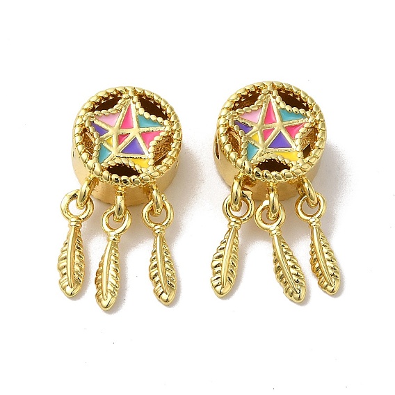 Латунь эмаль европейские шарики, бусины с большим отверстием, без свинца и без кадмия, долговечный, ветряная музыка с пером