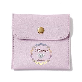 PU Imitation Leather Jewelry Storage Bags, with Golden Tone Snap Buttons, Square with Logo