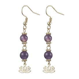 304 Stainless Steel & Natural Amethyst, with CCB Plastic Dangle Earrings, Flower