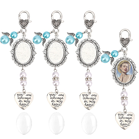 4Piezas de aleación con decoraciones colgantes de perlas de plástico ABS, con cierres de pinza de langosta y cabujones de vidrio transparente, óvalo, corazón y ángel