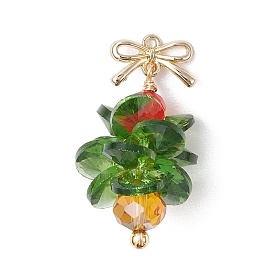 Christmas Theme Glass Pendants, with Brass Bowknot Findings, Christmas Tree