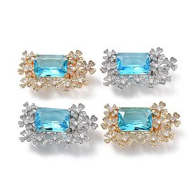 Застежки для часовых ремешков из латуни, кубического циркония и стекла, без кадмия, без никеля и без свинца, Прямоугольник с цветком