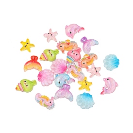 Translucent Resin Decoden Cabochons, Glitter Sea Animal, Mixed Shapes