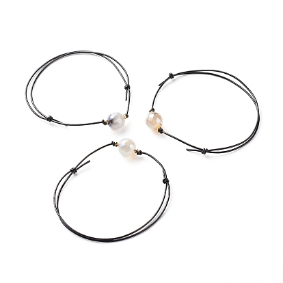 Energy pearl lustre plateado ágata natural pulsera de cuentas redondas facetadas, pulsera ajustable para niña mujer