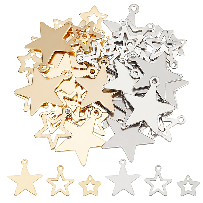 60Pcs 6 Style 304 Stainless Steel Pendants, Star