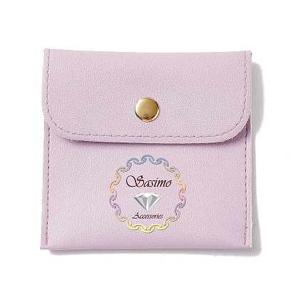PU Imitation Leather Jewelry Storage Bags, with Golden Tone Snap Buttons, Square with Logo
