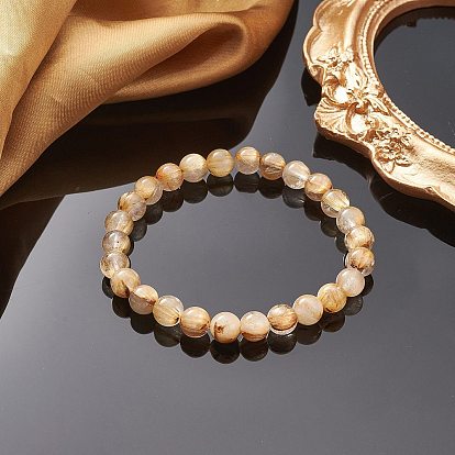 Grade AA Natural Gold Rutilated Quartz Round Beaded Stretch Bracelets for Women