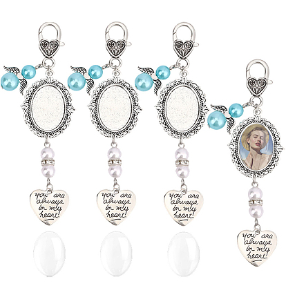 4Piezas de aleación con decoraciones colgantes de perlas de plástico ABS, con cierres de pinza de langosta y cabujones de vidrio transparente, óvalo, corazón y ángel