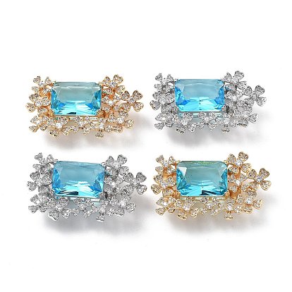 Застежки для часовых ремешков из латуни, кубического циркония и стекла, без кадмия, без никеля и без свинца, Прямоугольник с цветком