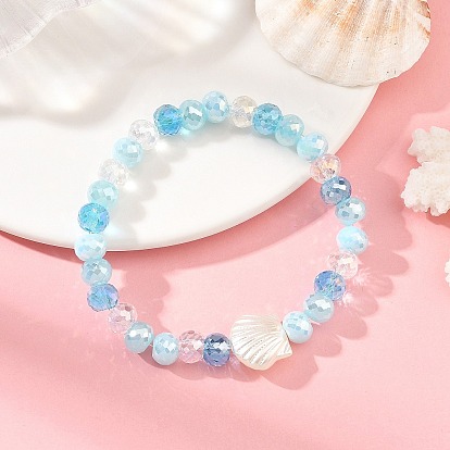 Ocean ABS Plastic Imitation Pearl Shell Shape Electroplate Glass Faceted Rondelle Beaded Stretch Bracelets for Women