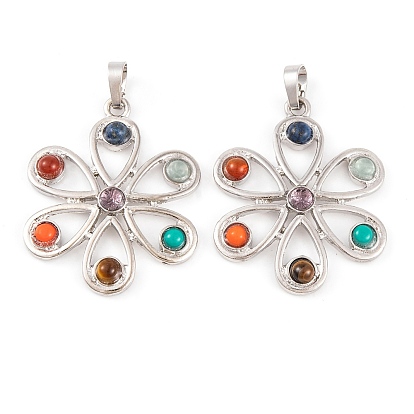 Подвески из натурального тигрового глаза чакры, натурального лазурита, натурального сердолика, синтетической бирюзы и стекла, подвески в виде цветов из сплава для стойки, долговечный, без свинца и без кадмия