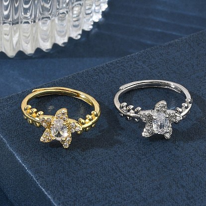 Регулируемые латунные кольца с прозрачным кубическим цирконием, звезда