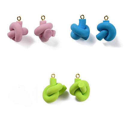 12Pcs 3 Colors Handmade Polymer Clay Pendants, Knot with Iron Findings