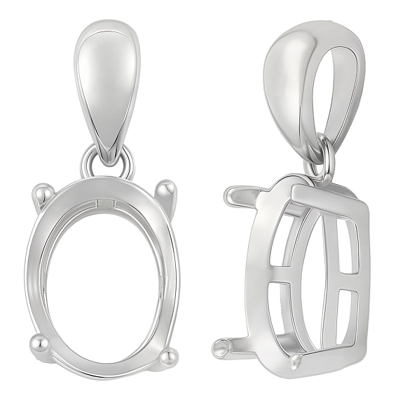 2шт. подвески-корзинки из стерлингового серебра, с креплением на зубцах, настройки открытой спины, овальные