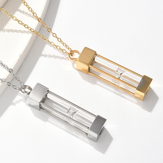 Стеклянные песочные часы прямоугольник питомец мемориал памятная урна прах кулон ожерелья, с 304 кабельными цепочками из нержавеющей стали