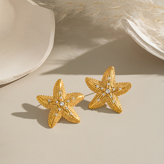 Морская звезда 304 серьги-гвоздики из нержавеющей стали со стразами