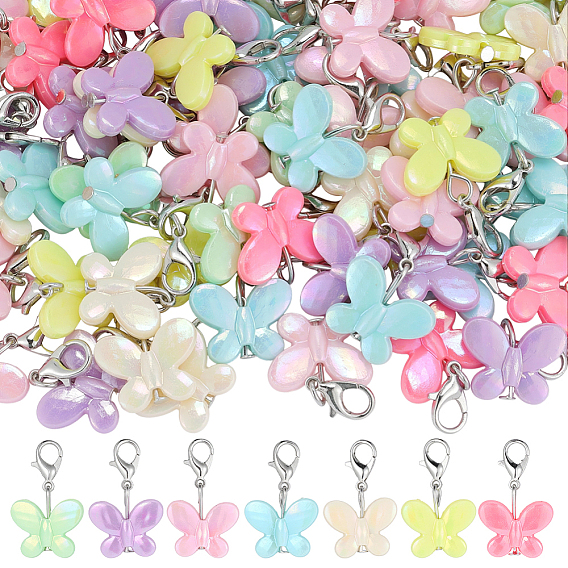 100шт. непрозрачные акриловые подвески в виде бабочек, имитирующие жемчуг, Сплав с застежками когтя омара