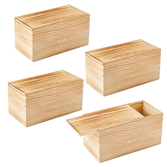 4 шт. ящики для хранения из сосновой древесины с раздвижной крышкой, прямоугольные