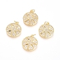 Brass Micro Pave Cubic Zirconia Pendants, with Jump Ring, Long-Lasting Plated, Flat Round with Star, Real 18K Gold Plated