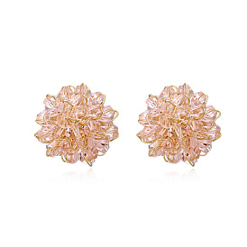 Handmade Pink Crystal Flower Stud Earrings, Cute and Chic Floral Ear Jewelry for Women
