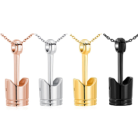 Openable Stainless Steel Memorial Urn Ashes Pendant Necklaces, Piston