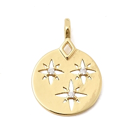 Латунные микропаве прозрачные подвески с фианитом, плоские круглые прелести, долговечный, стойки покрытие, без свинца и без кадмия