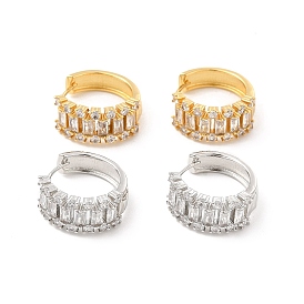 Clear Cubic Zirconia Rectangle Hoop Earrings, Brass Jewelry for Women, Cadmium Free & Lead Free