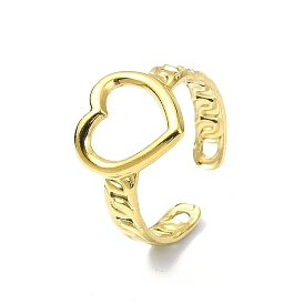 Ion Plating(IP) 304 Stainless Steel Open Cuff Ring, Hollow Heart
