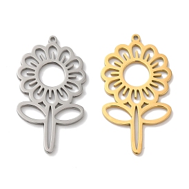 304 Stainless Steel Pendants, Laser Cut, Sunflower Charm