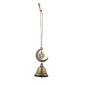 Iron Bell Pendant Decoration, Alloy Moon Star and Jute Cord for Home Door Hanging Ornaments