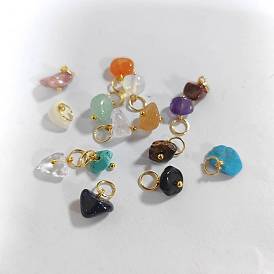 15 piezas 15 estilos de dijes de piedras preciosas mixtas, conchas y pepitas de vidrio, con 304 anillos de salto de acero inoxidable, mixto teñido y sin teñir