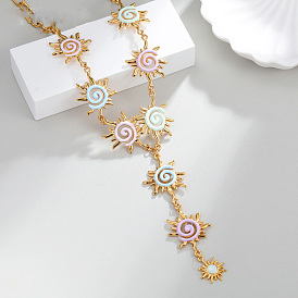 Богемные 304 ожерелья из нержавеющей стали с разноцветной эмалью в виде подсолнухов для женщин