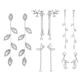 5 пары 5 стили серьги-гвоздики с кристаллами и стразами в форме листа, серьги-кисточки из сплава с серебряными булавками для женщин