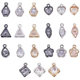 Rhombus Alloy Charms, with Cubic Zirconia, Mixed Shapes