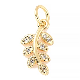 Colgante de circonita cúbica transparente micro pavé de latón chapado, con anillo de salto, larga duración plateado, sin plomo y cadmio, hoja