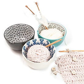 Porte-bol rond en fil de porcelaine fait main, panier de rangement pour laine à tricoter avec trous pour éviter de glisser
