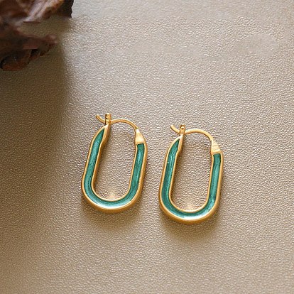 Brass Enamel Hoop Earrings, Oval
