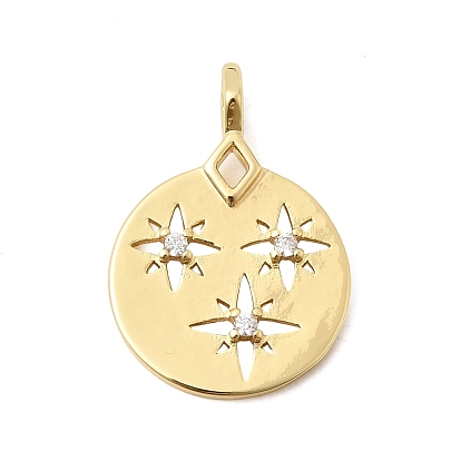 Латунные микропаве прозрачные подвески с фианитом, плоские круглые прелести, долговечный, стойки покрытие, без свинца и без кадмия