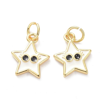 Real 18K Gold Plated Brass Enamel Charms, with Jump Rings, Long-Lasting Plated, Star with Eye