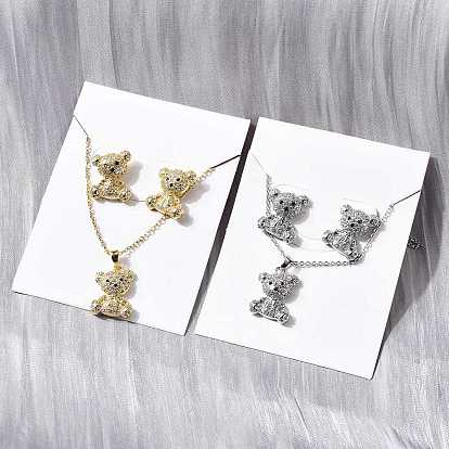 Комплекты серег-гвоздиков и ожерелий с подвесками из латуни с микропаве из кубических цирконий, без кадмия и без свинца, долговечный, стойки покрытие