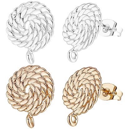 20Pcs Brass Stud Earring Findings, with Loop, Flat Round, 20Pcs Brass Friction Ear Nuts