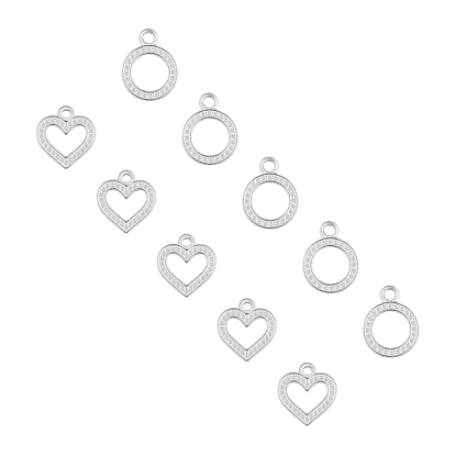 Unicraftale 304 Stainless Steel Pendant Rhinestone Settings, Round Ring & Heart