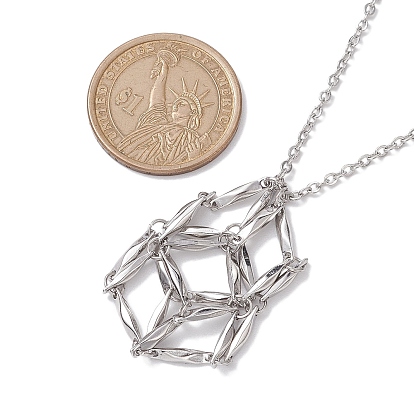 3 Pcs Crystal Stone Cage Pendant Necklaces, 304 Stainless Steel Cable Chains Necklaces
