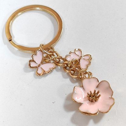 6 LLavero de aleación de esmalte con forma de flor de pcs., con anillos de hierro, dorado