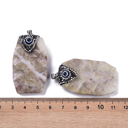 Synthetic Picture Jasper Pendants, Rectangle Charms with Platinum Plated Brass Rhinestone Findings