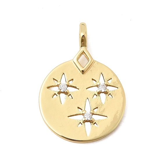 Латунные микропаве прозрачные подвески с фианитом, плоские круглые прелести, долговечный, стойки покрытие, без свинца и без кадмия