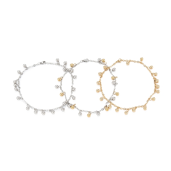 304 Stainless Steel Charm Anklets, Round