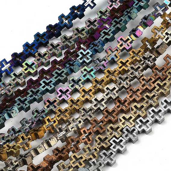 Гальванические бусины из натуральной лавы, полый крест