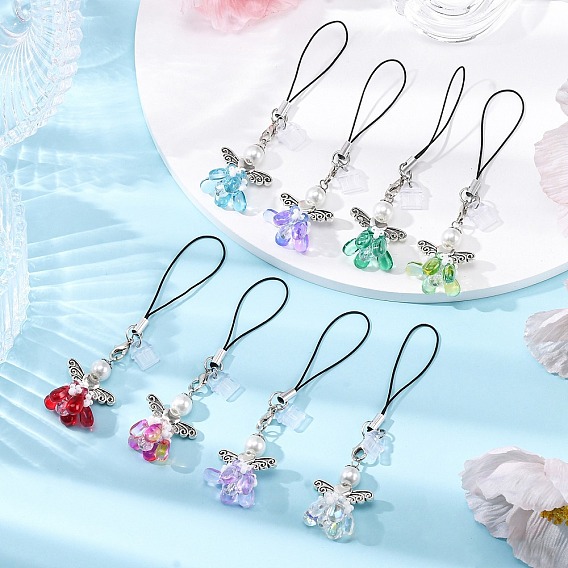 Ангел стеклянные бусины мобильные ремни, с петлей пуповины, с пылезащитными заглушками из ПВХ, античное серебро